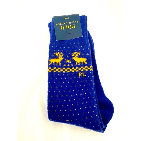 Polo Ralph Lauren Mens Navy Moose Reindeer Wool Blend Blue Socks Size 10-13 New - Picture 3 of 4